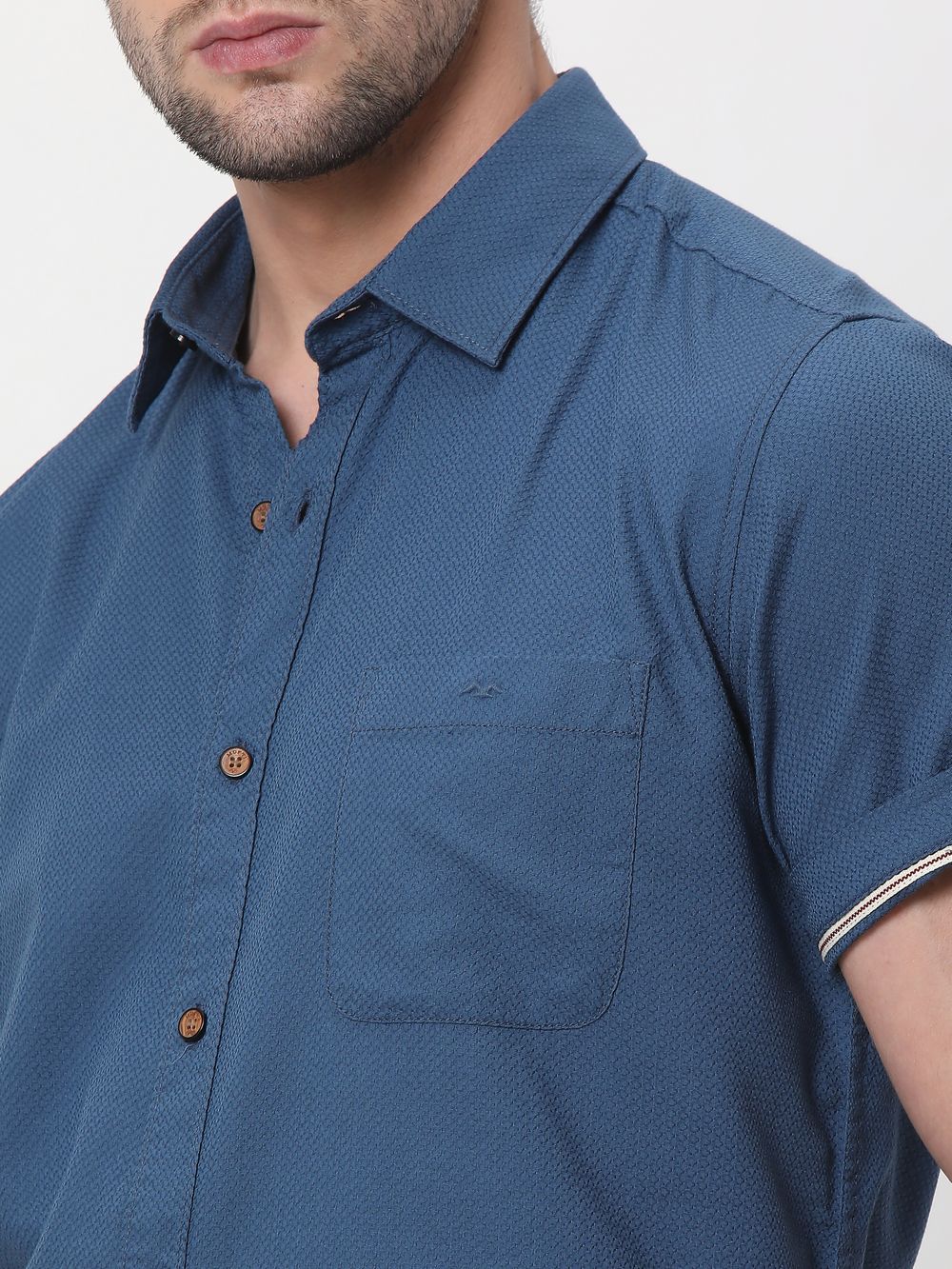 Blue Cotton Plain Shirt