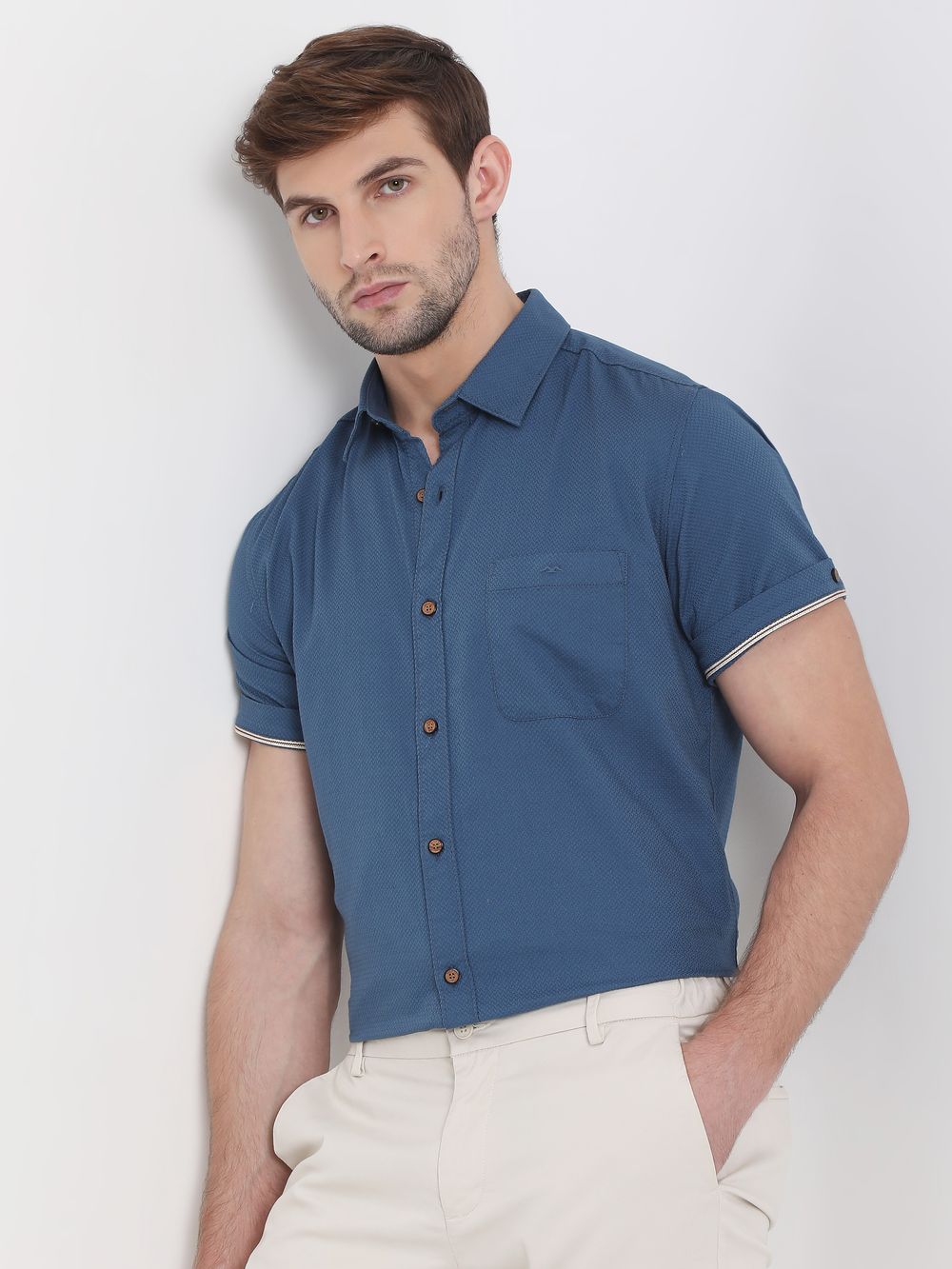 Blue Cotton Plain Shirt