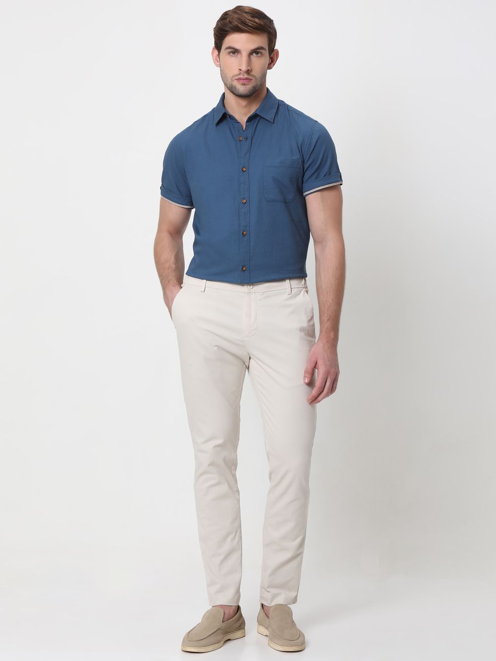 Blue Cotton Plain Shirt