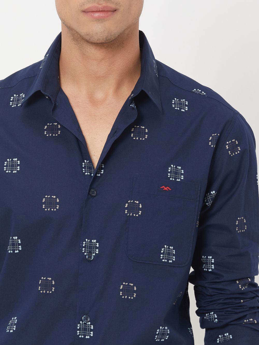 Navy & Multi Geometric Print Shirt