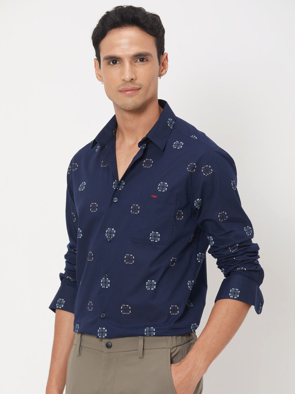 Navy & Multi Geometric Print Shirt