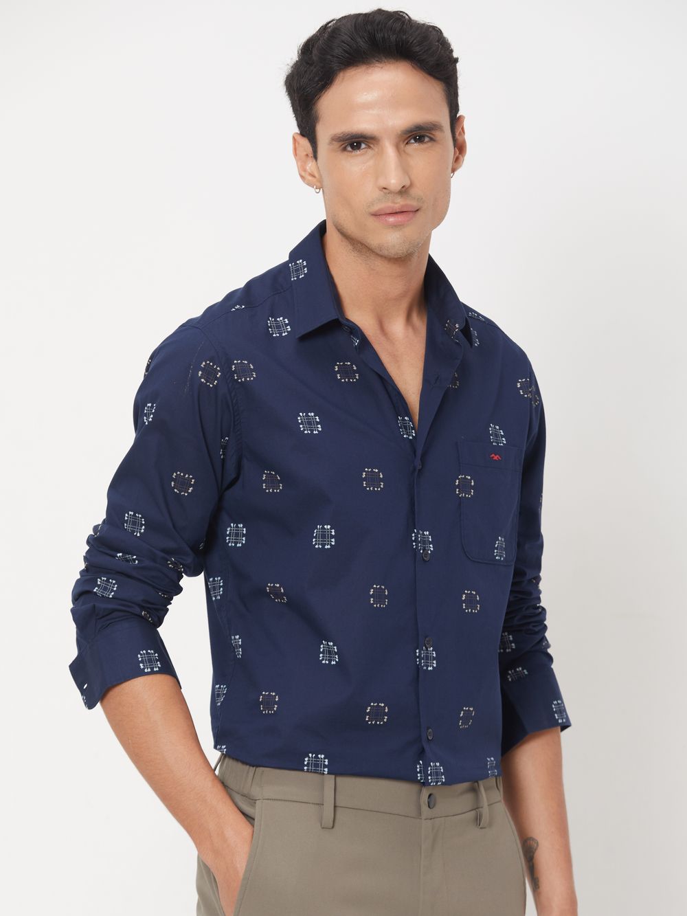 Navy & Multi Geometric Print Shirt