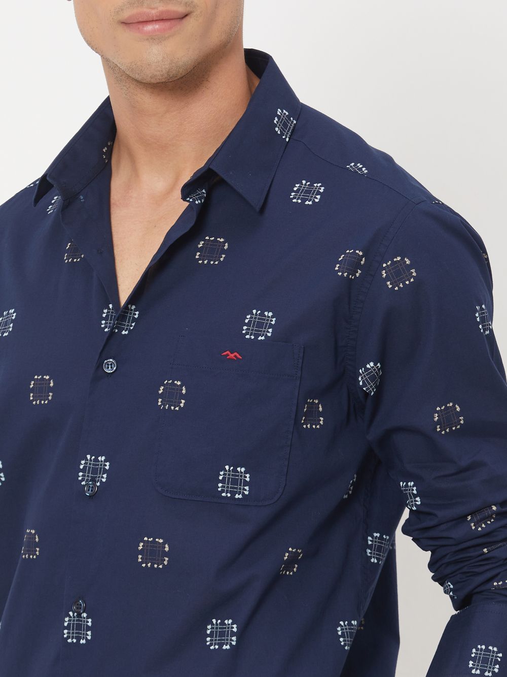 Navy & Multi Geometric Print Shirt