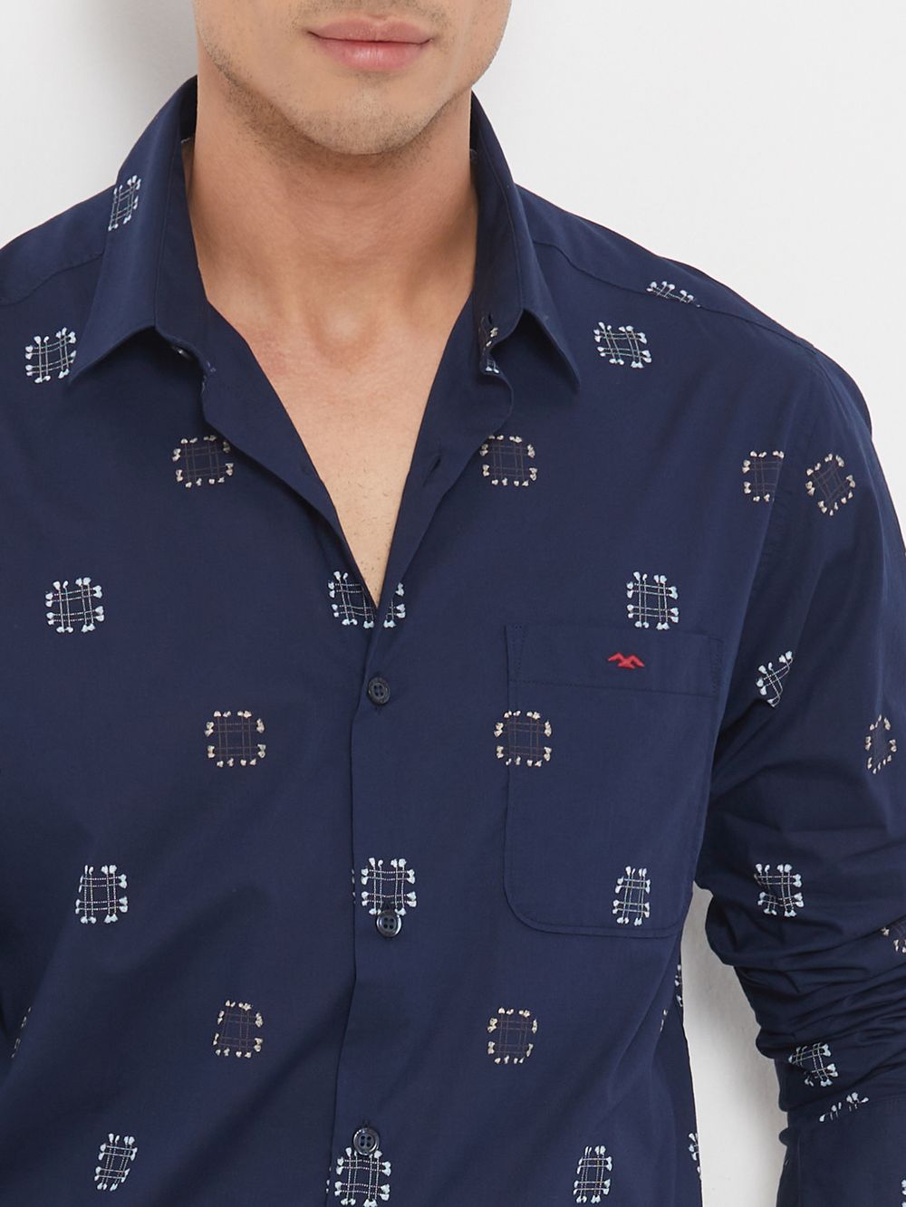 Navy & Multi Geometric Print Shirt