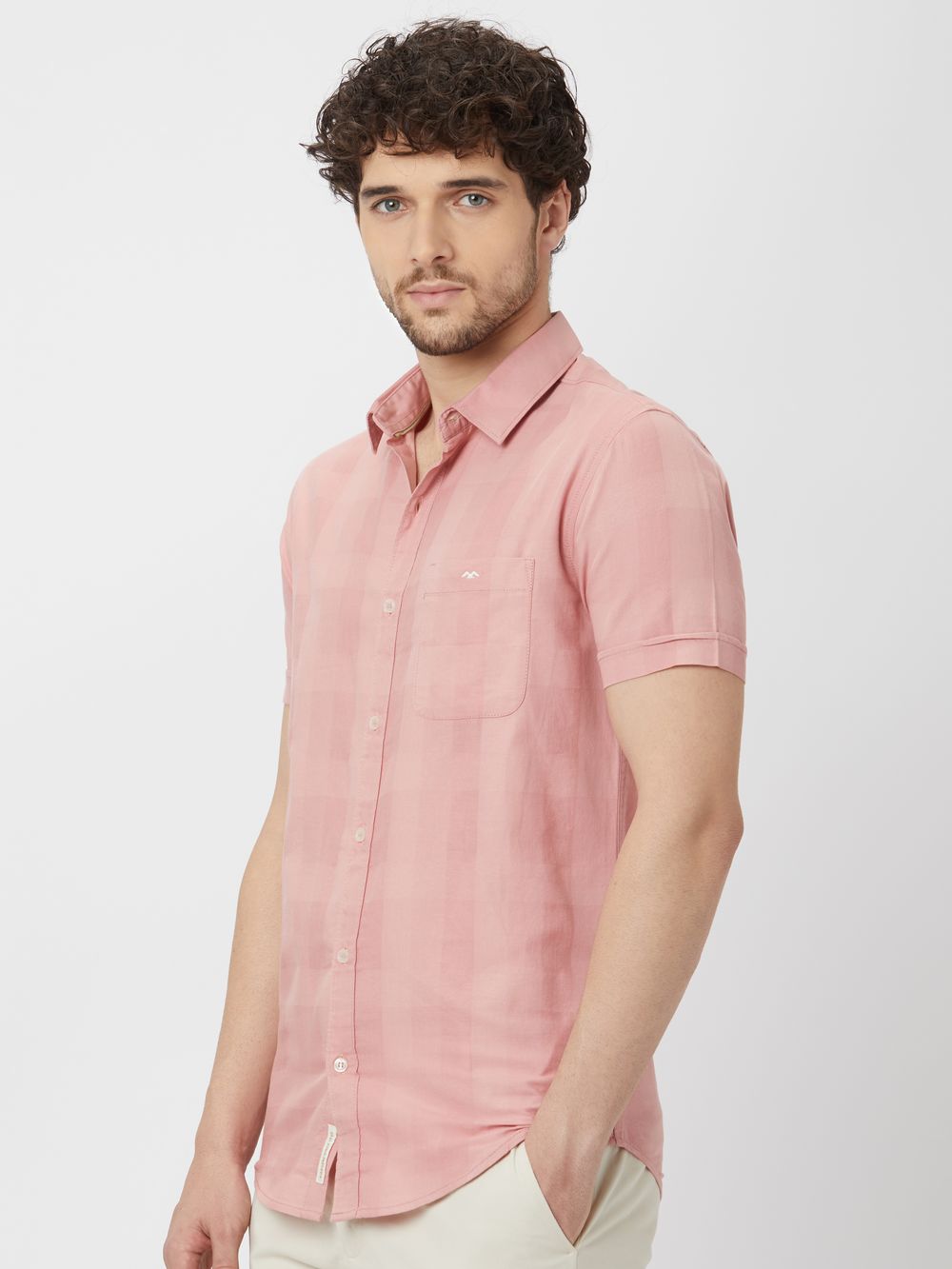 Pink Textured Plain Shirt