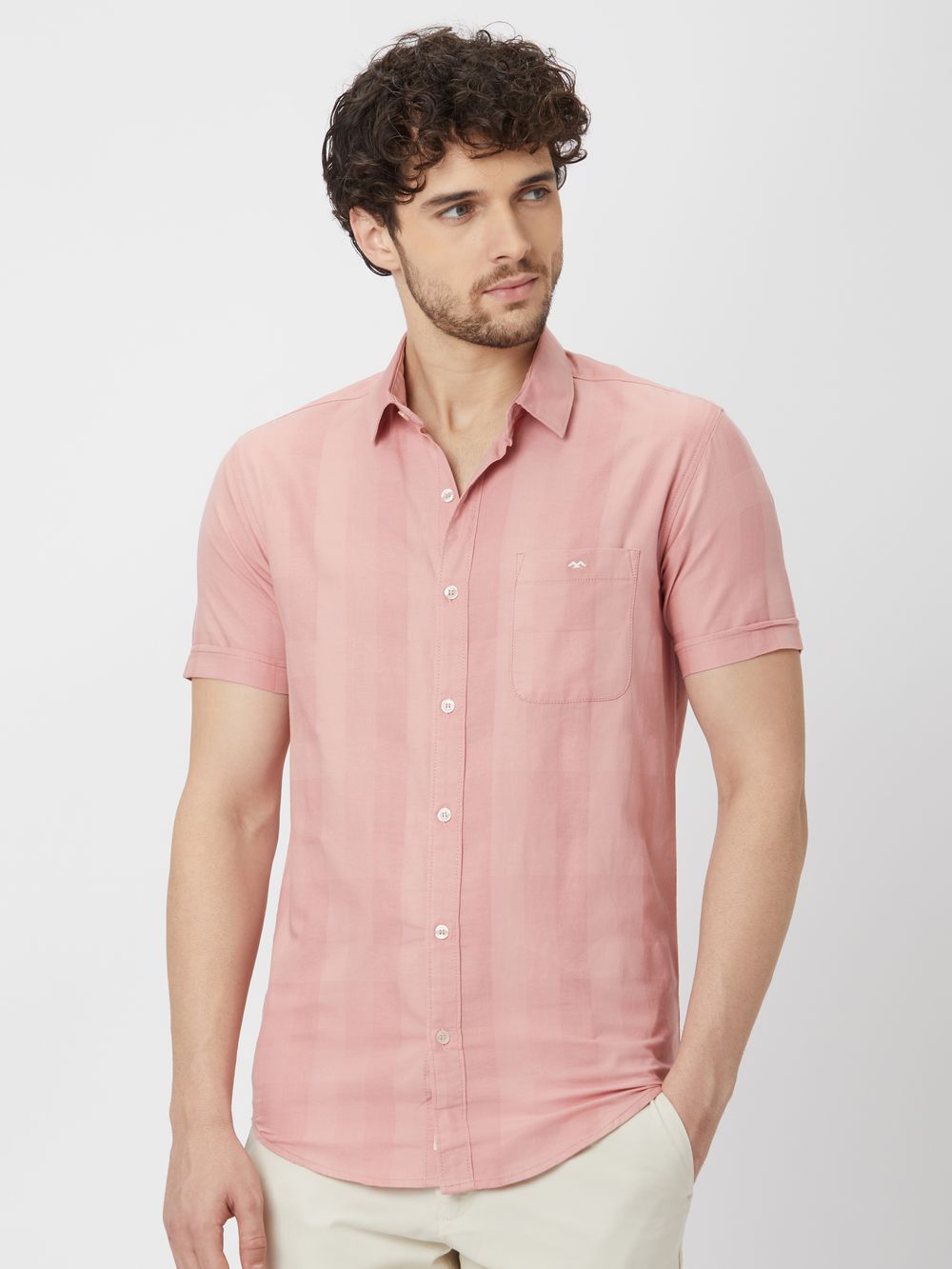Pink Textured Plain Shirt
