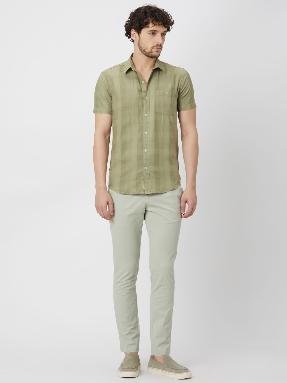 Light Olive Textured Plain Shirt