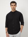 Black Textured Plain Slim Fit Casual Shirt