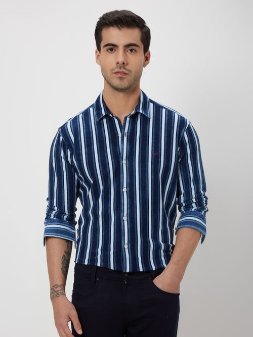 Indigo Blue & White Candy Stripe Shirt