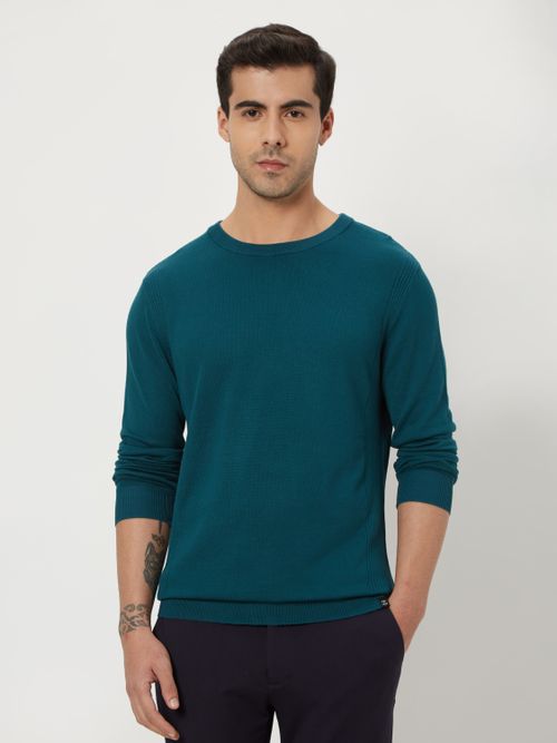 Green Textured Slim Fit Flatknit