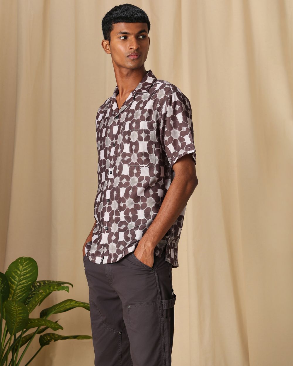 Brown Artisanal Print Loose Fit Casual Shirt