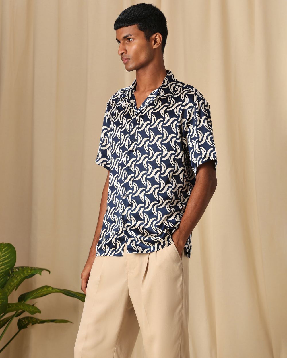 Navy Abstract Print Loose Fit Casual Shirt