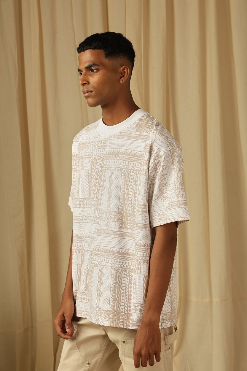 White Printed Oversized Loose Fit Jersey Tee