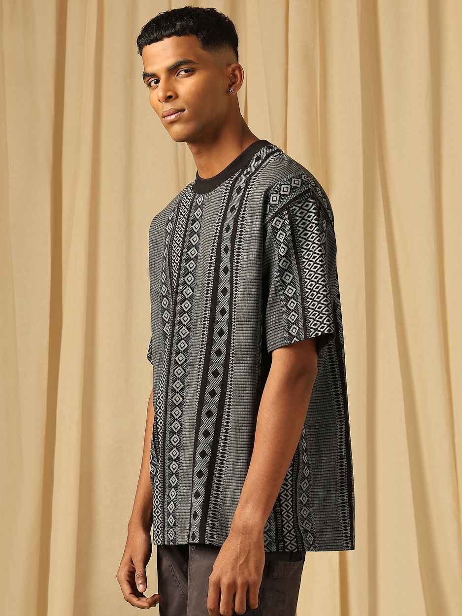 Black Printed Oversized Loose Fit Jersey Tee