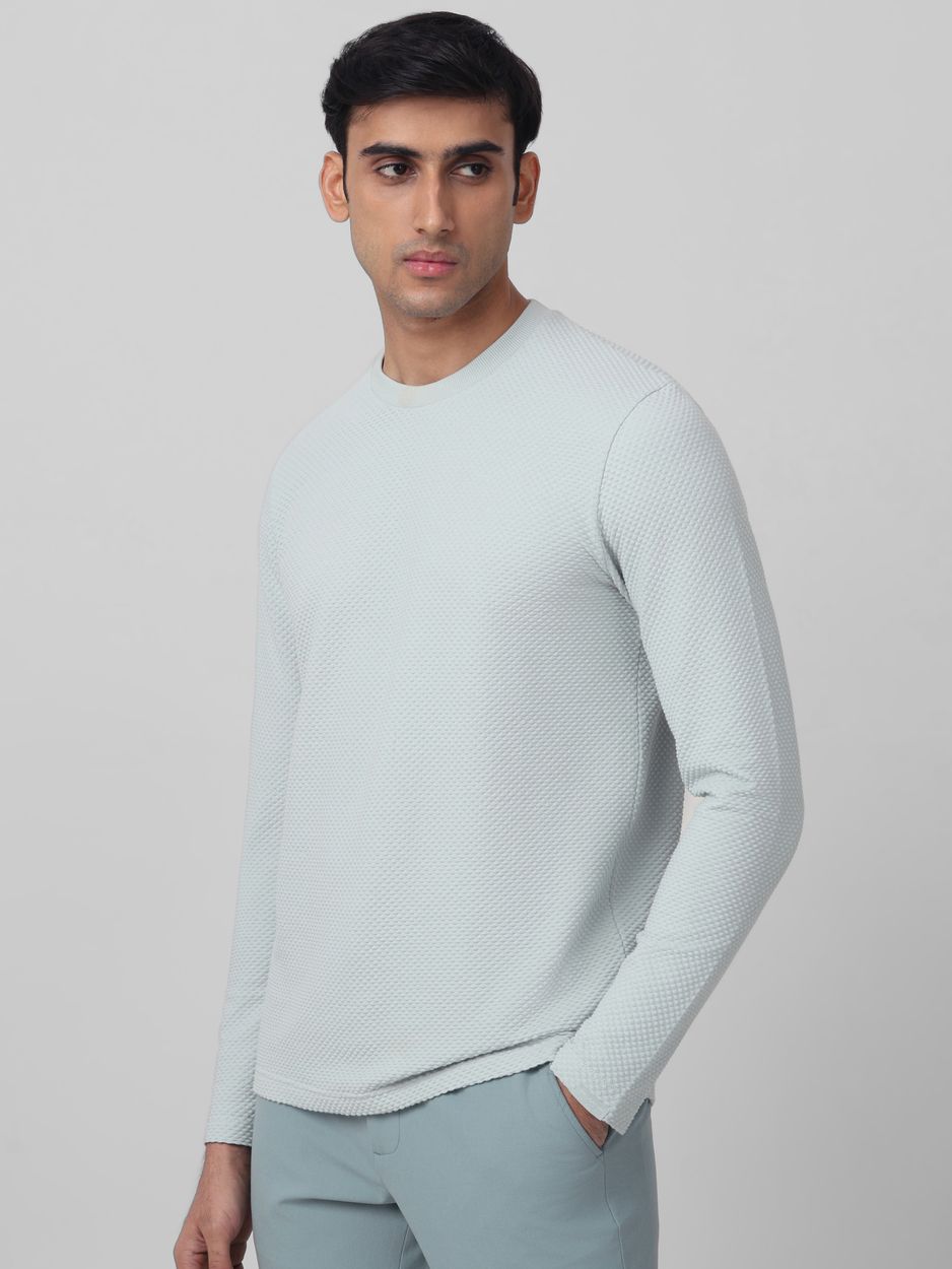 Light Green Textured Plain Long Sleeve T-Shirt
