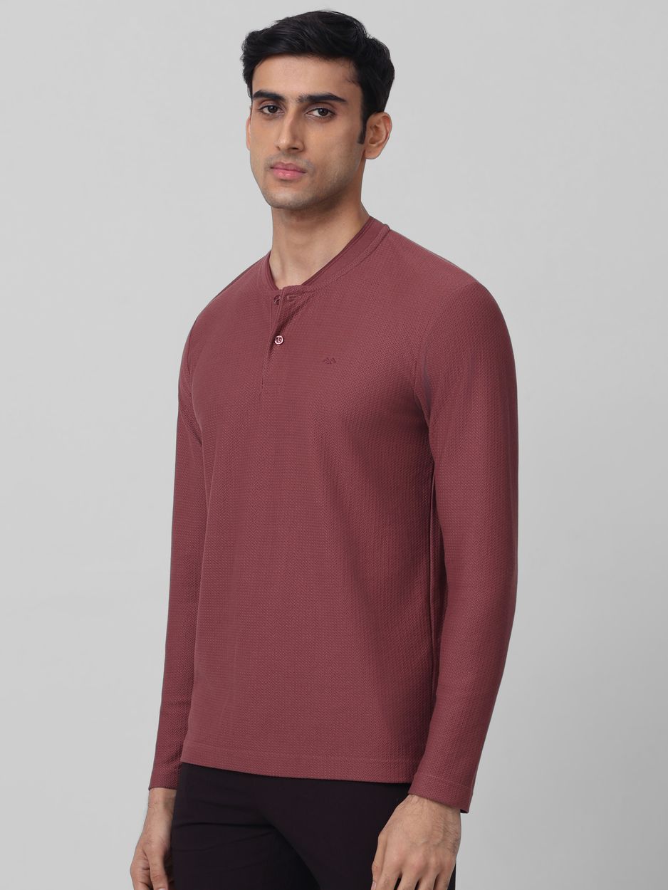 Pink Textured Plain Full Sleeve Casual T-Shirt