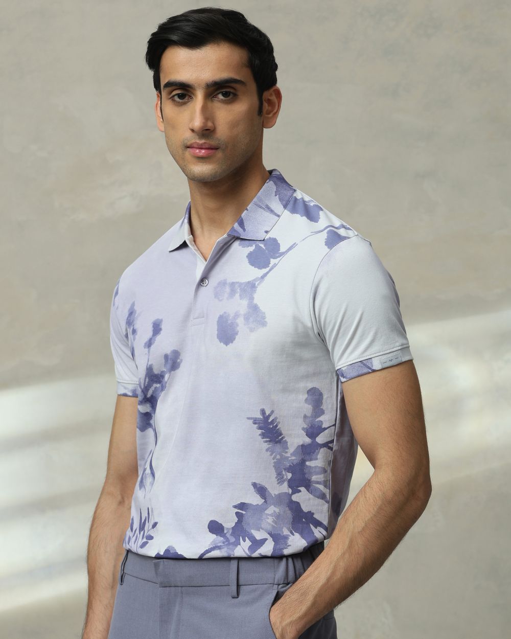 Lilac Floral Print Slim Fit T-Shirt