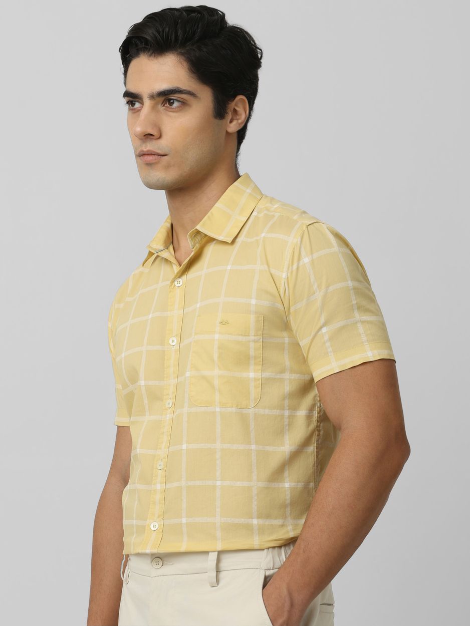 Yellow Windowpane Check Slim Fit Casual Shirt