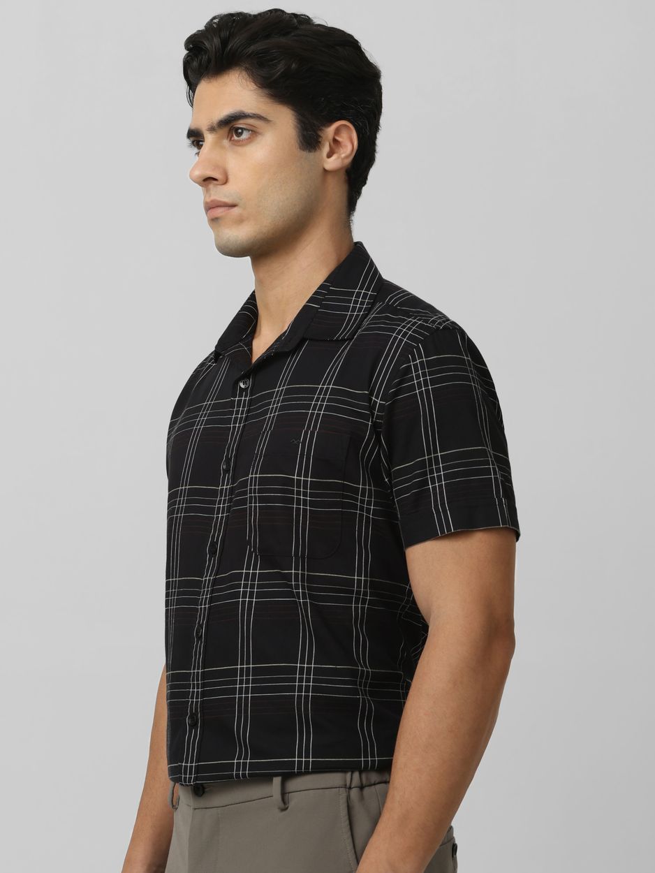 Black Large Check Slim Fit Casual Shirt