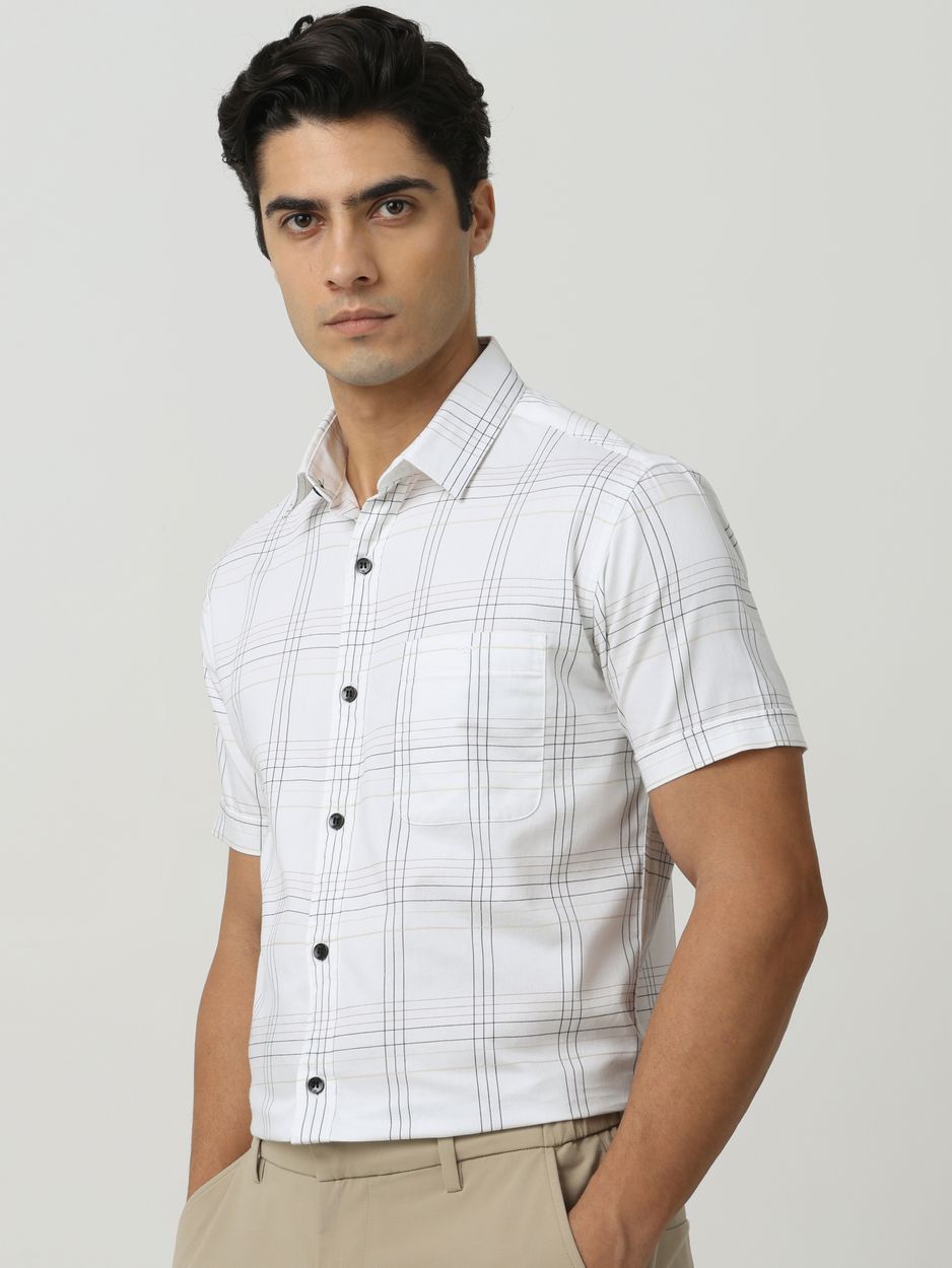 White Large Check Slim Fit Casual Shirt