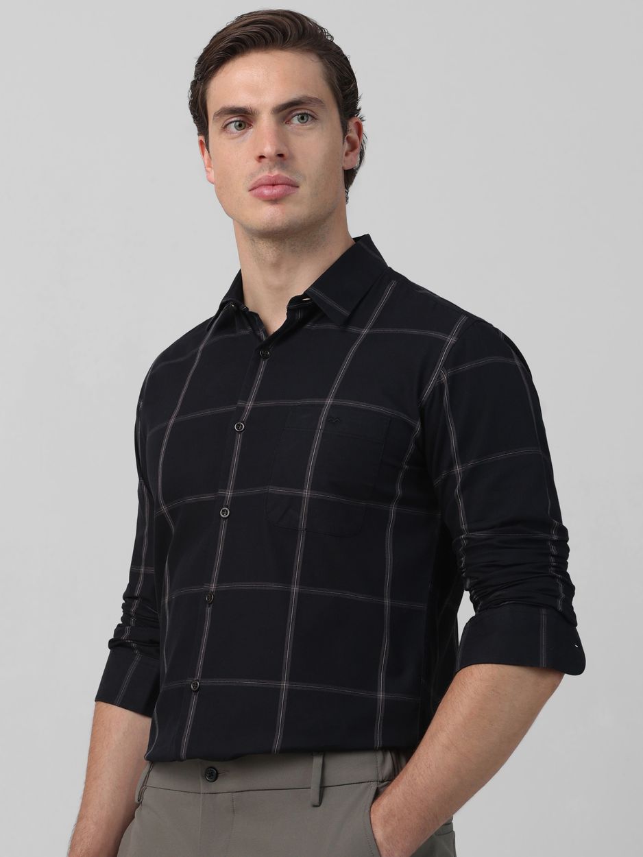 Black Windowpane Check Slim Fit Casual Shirt