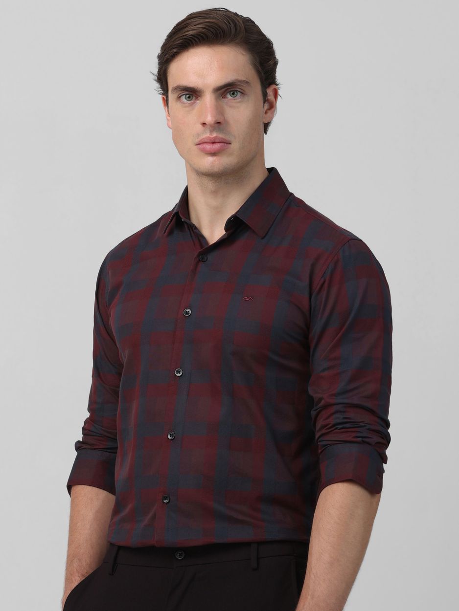 Maroon Large Check Slim Fit Casual Shirt