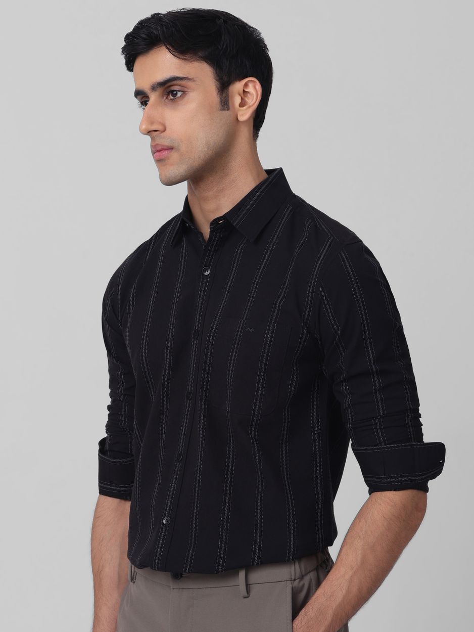 Black Textured Stripe Slim Fit Casual Shirt