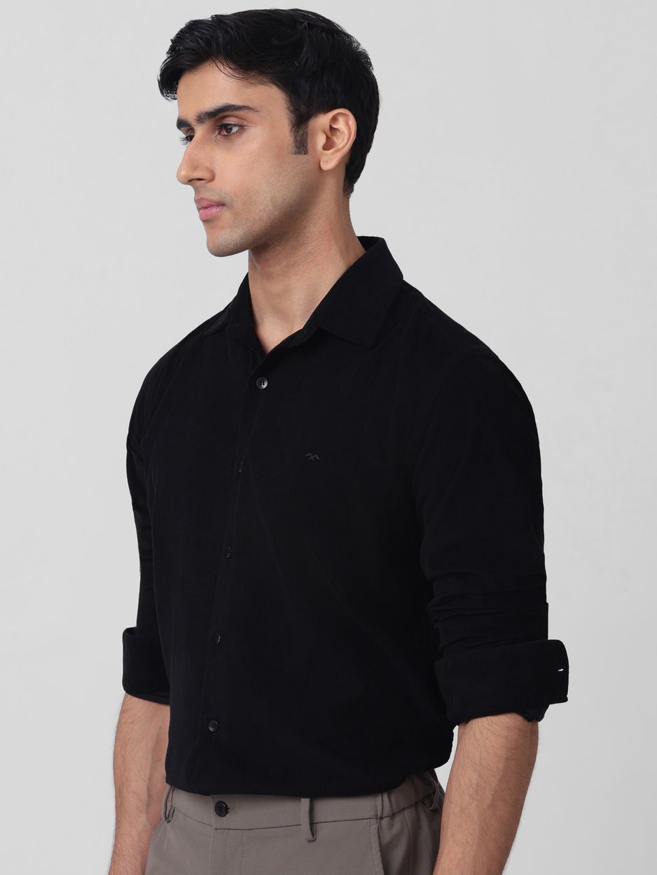 Black Corduroy Plain Slim Fit Casual Shirt