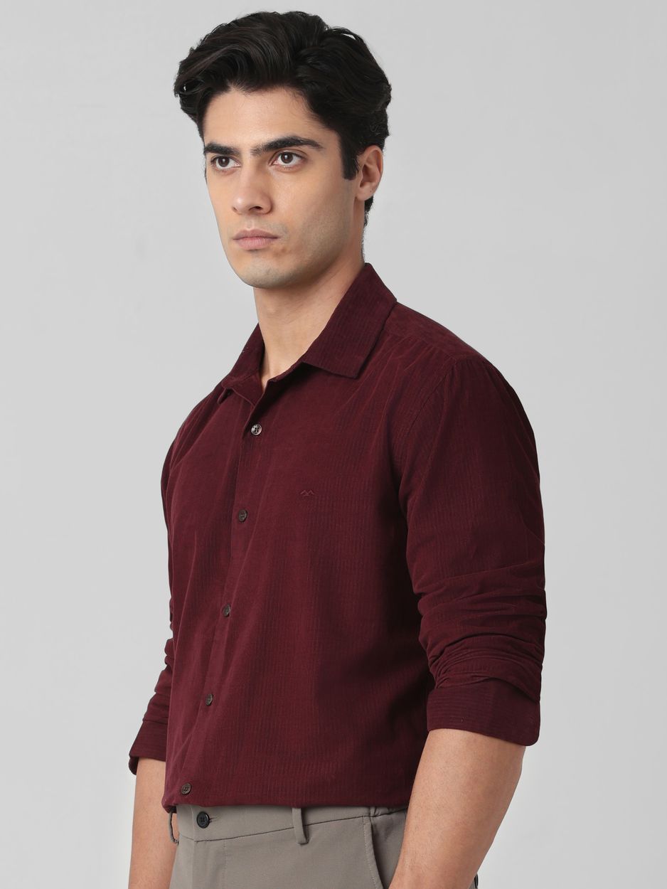 Plum Corduroy Plain Slim Fit Casual Shirt