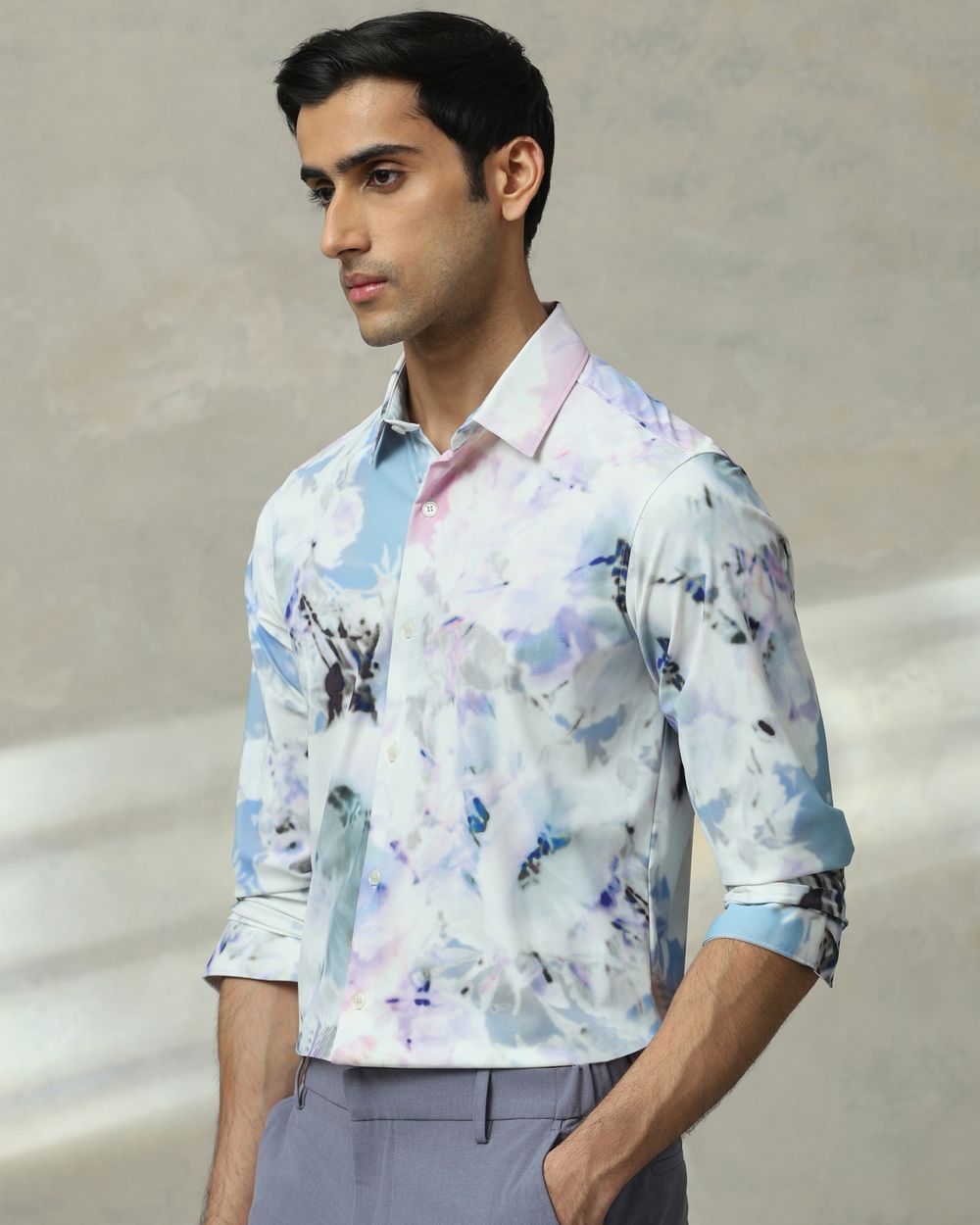 Multicolour Scuba Print Stretch Slim Fit Casual Shirt