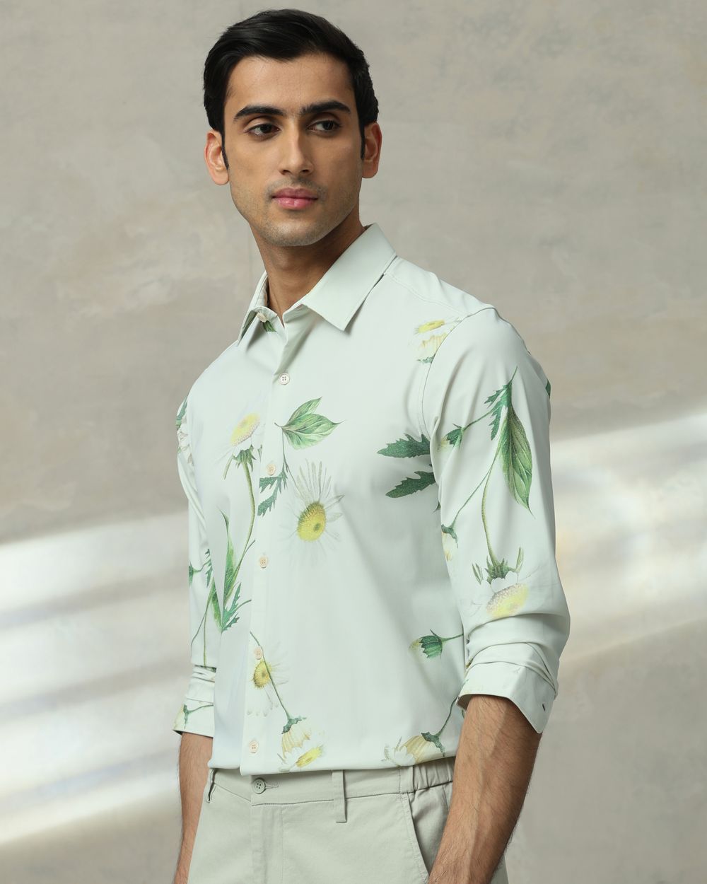 Sage Scuba Print Stretch Slim Fit Casual Shirt