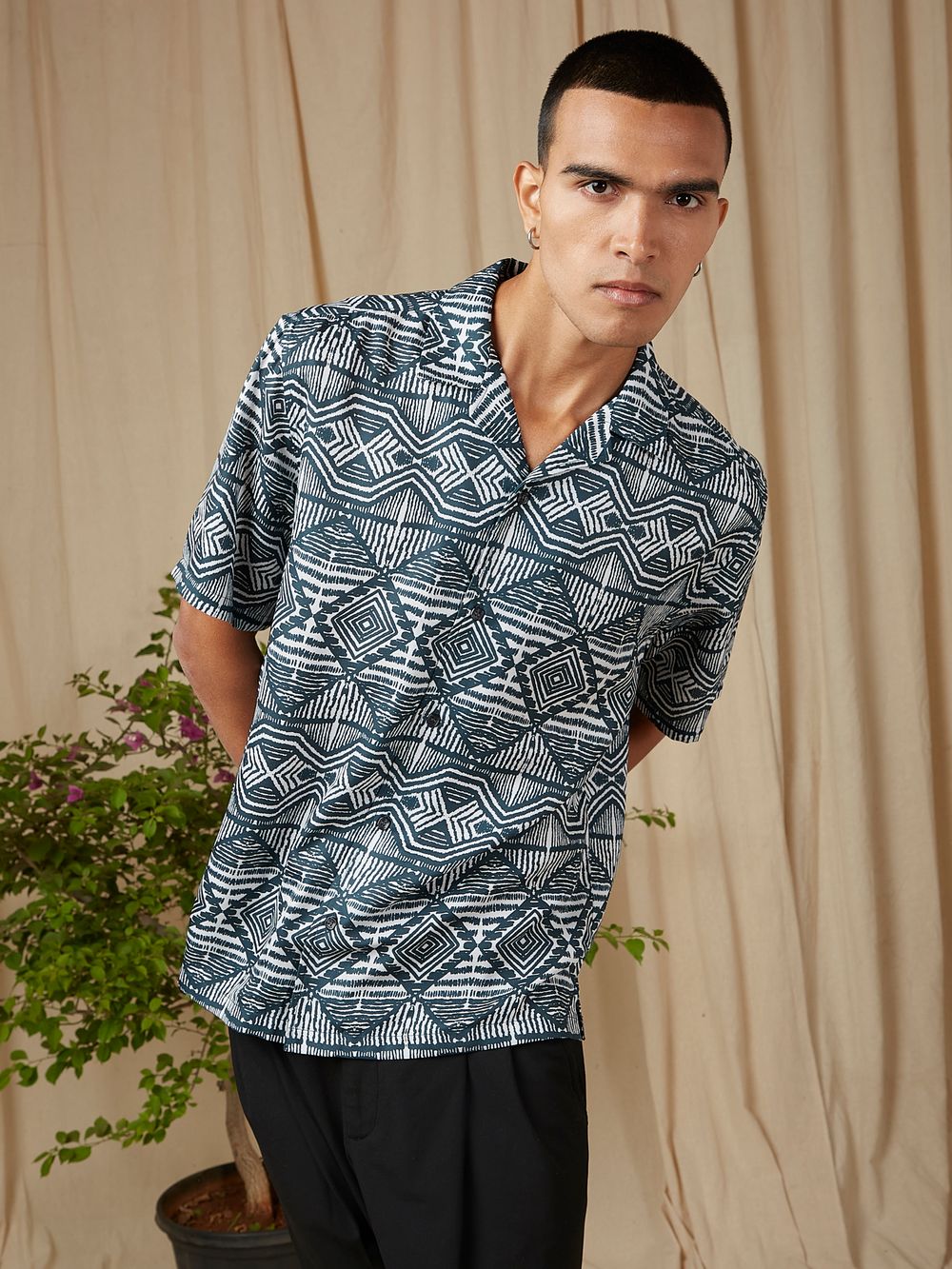 Green Navajo Print Loose Fit Casual Shirt