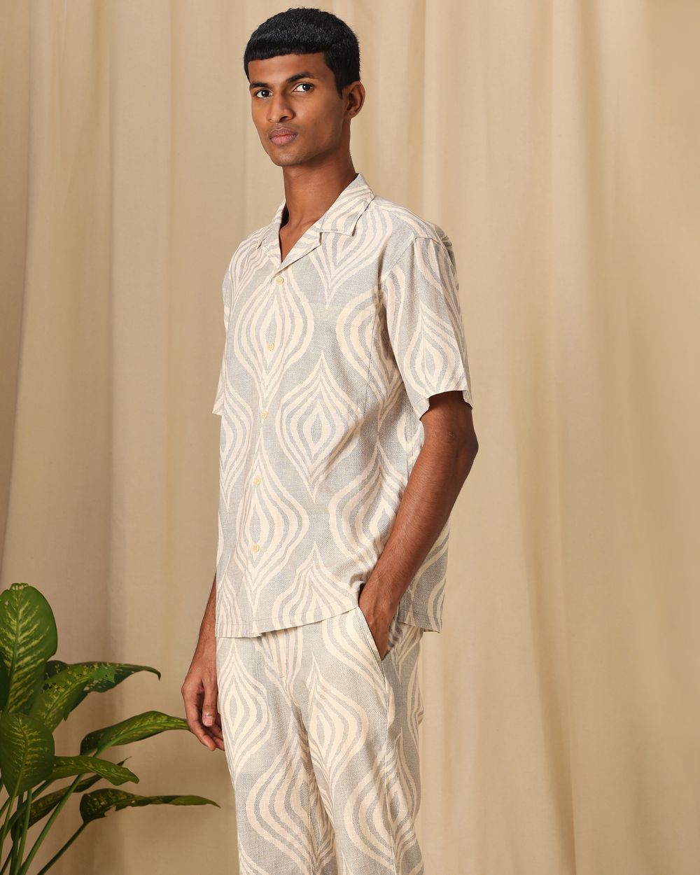 Light Olive Abstract Print Loose Fit Casual Shirt