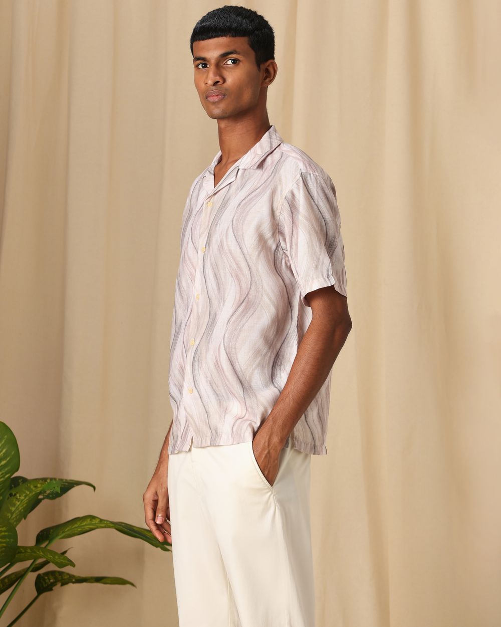 Beige Abstract Print Loose Fit Casual Shirt