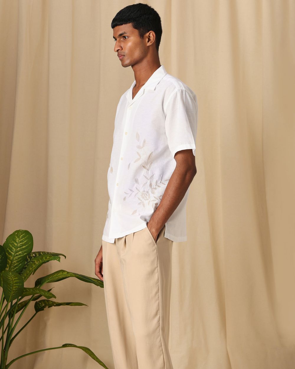 White Embroidered Plain Loose Fit Casual Shirt
