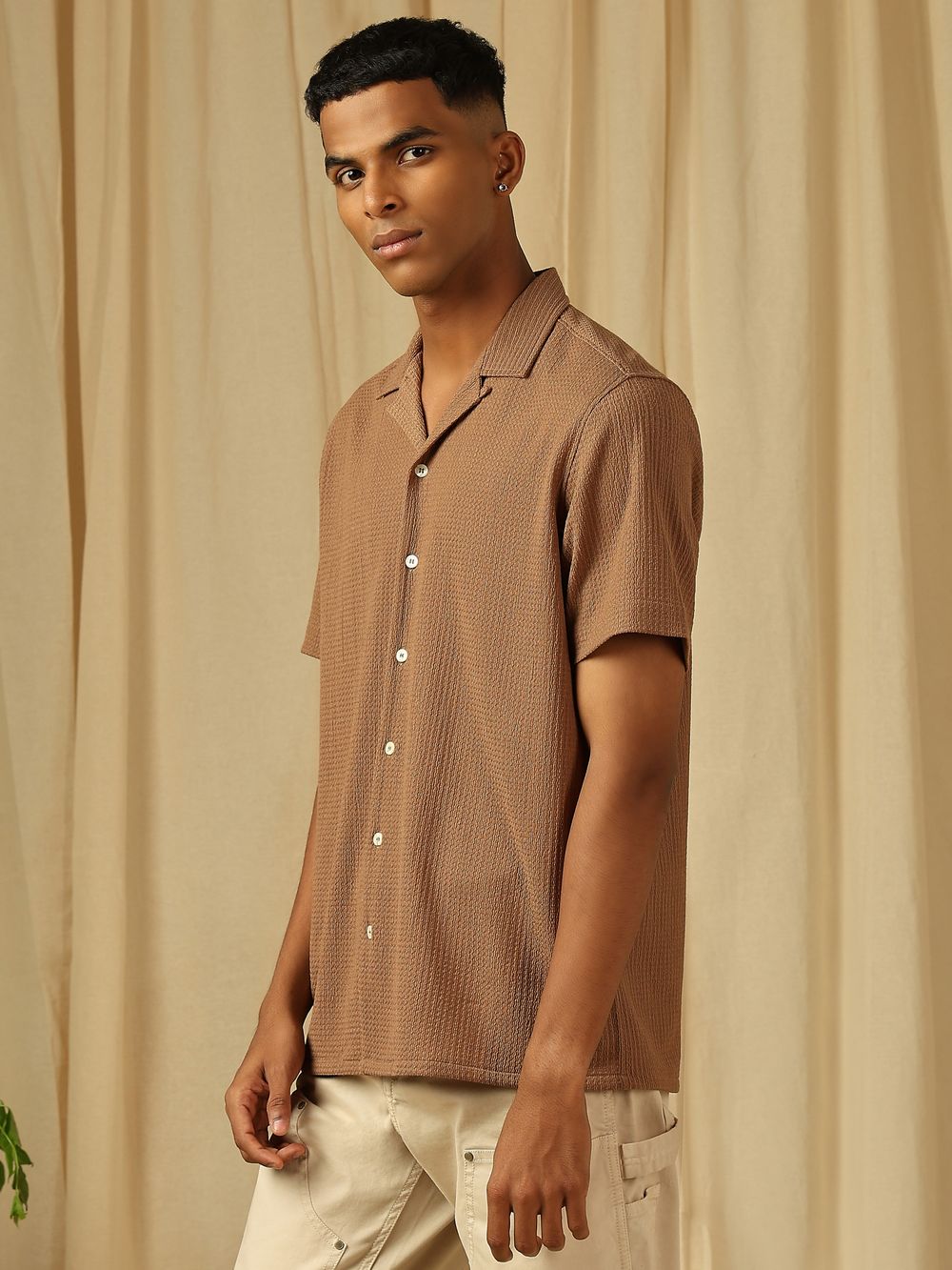 Textured Plain Loose Fit Casual SHIRTS