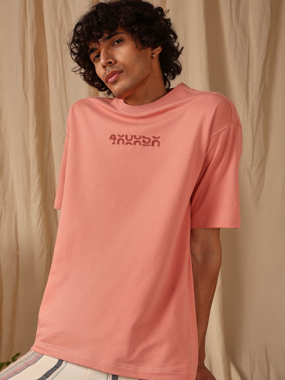 Pink Chest Print Oversized Loose Fit Tee