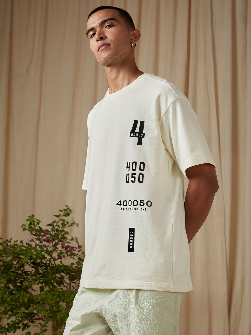 Off White Flocked Oversized Loose Fit Tee