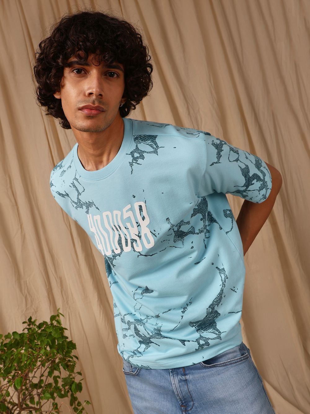 Turquoise Graphic Print Loose Fit T-Shirt