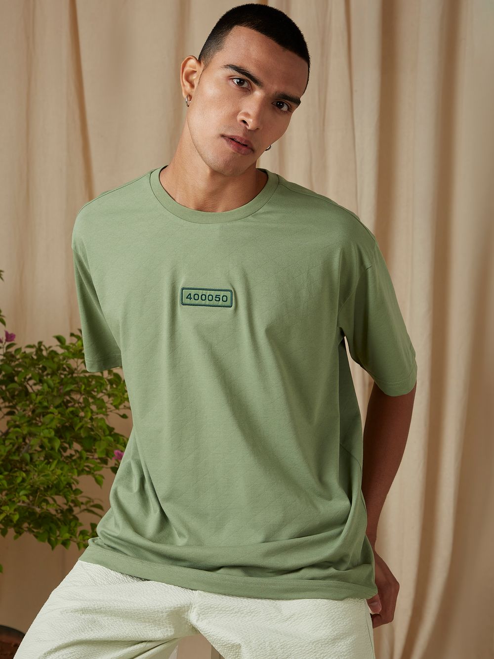 Light Green Badged Oversized Loose Fit Tee
