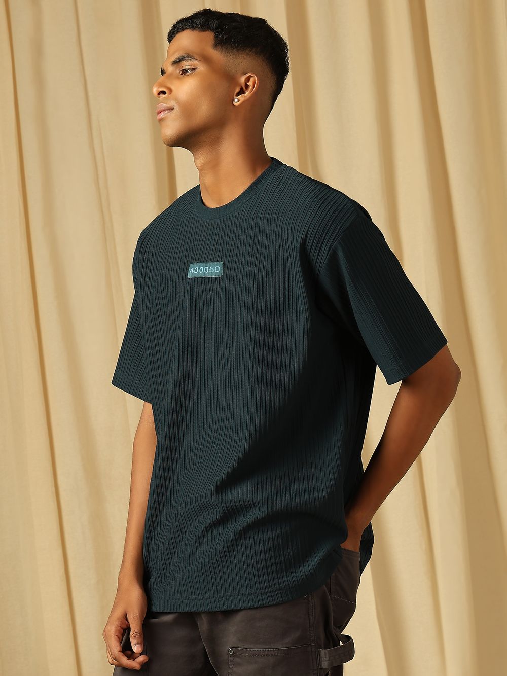 Teal Textured Oversized Loose Fit Jersey Tee