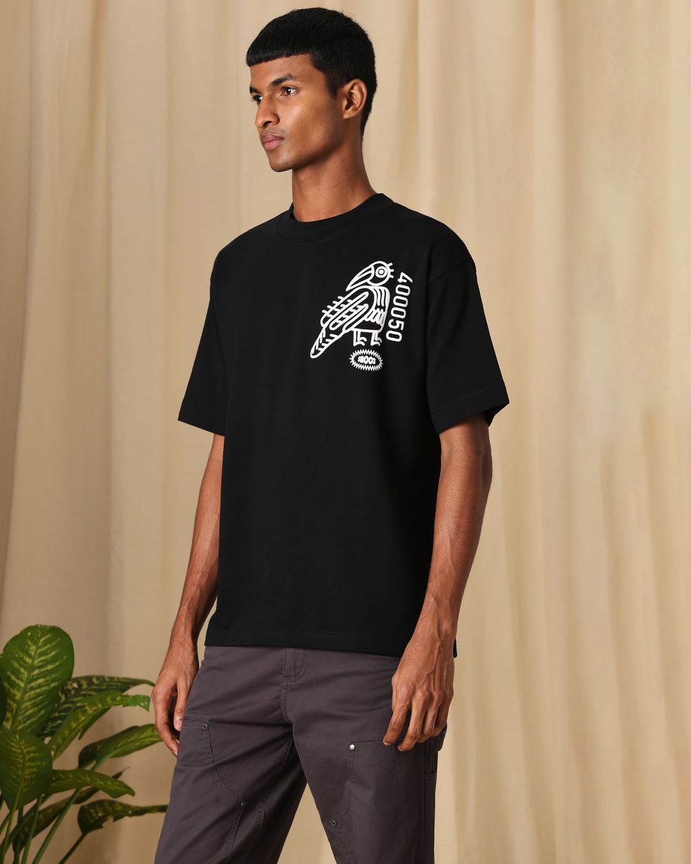 Black Oversized Graphic Loose Fit Jersey Tee