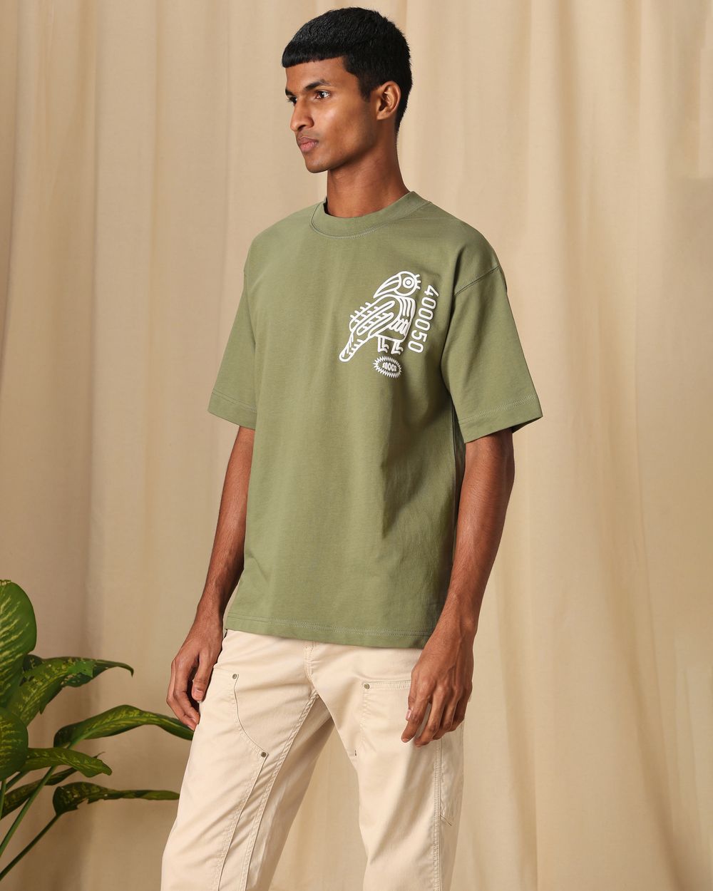 Olive Oversized Graphic Loose Fit Jersey Tee