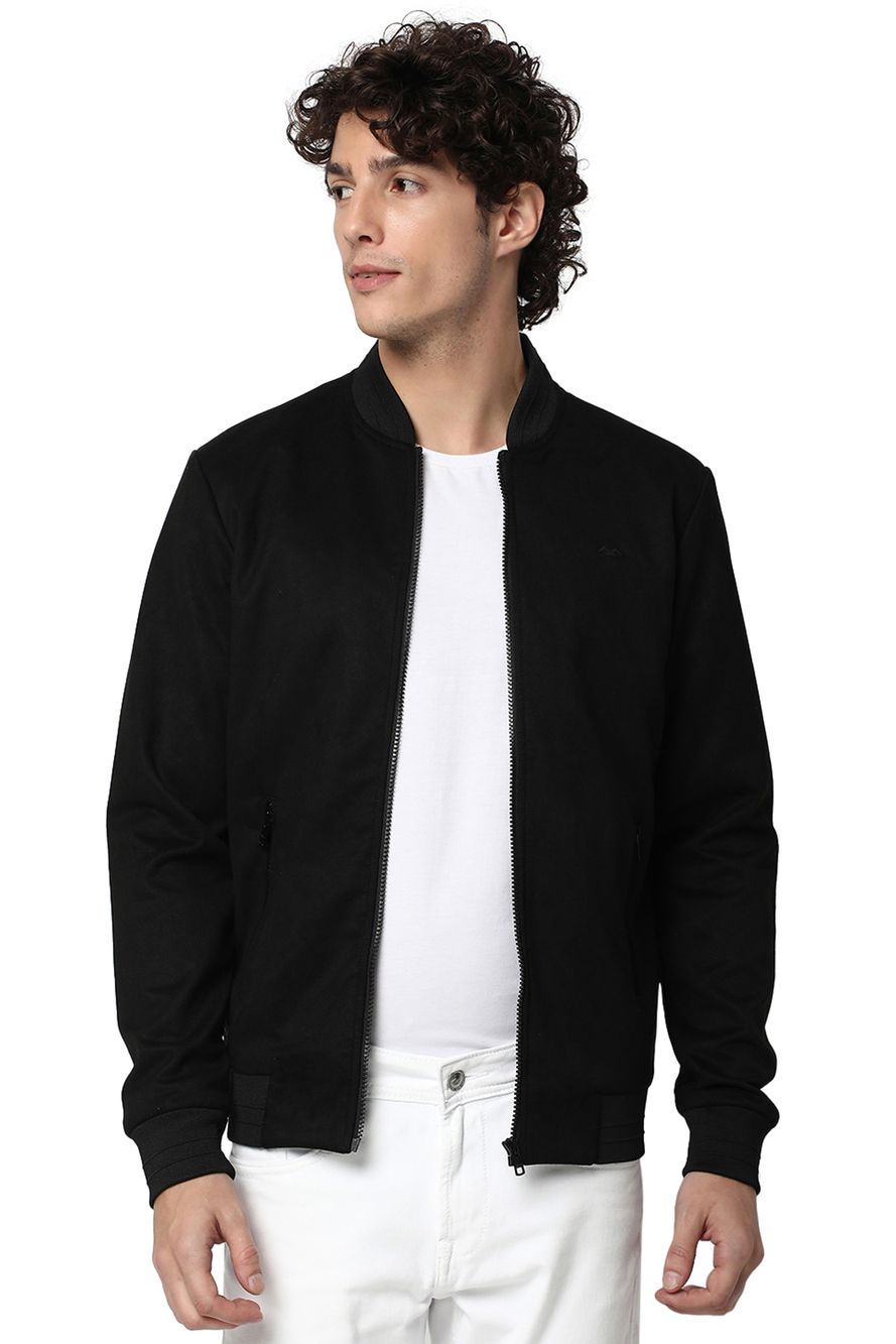 Suede Bomber Jacket With Printed Lining
