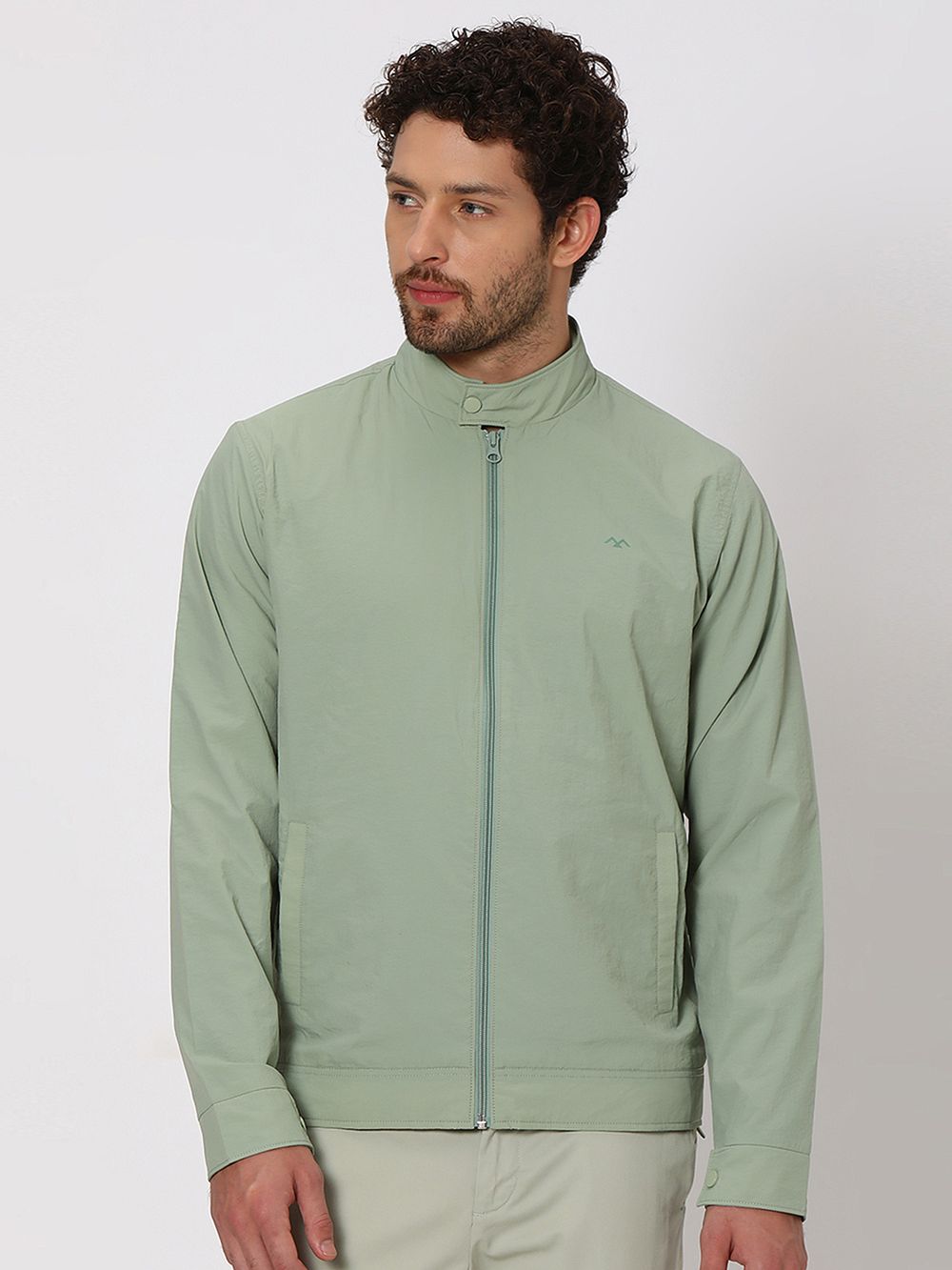 Light Green Textured Slim Fit Jacket