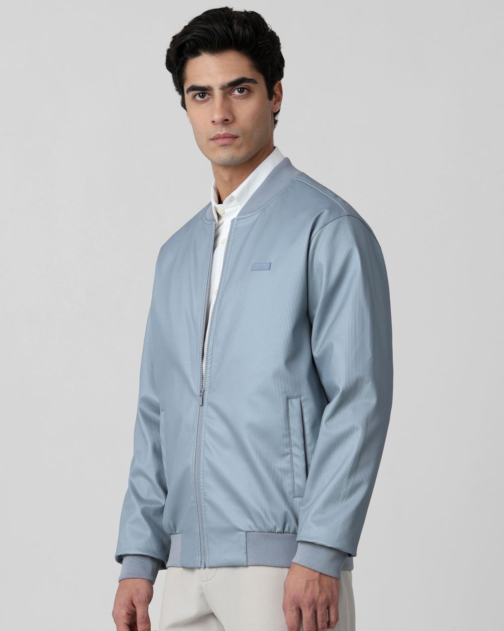 Blue Grey Bomber Slim Fit Jacket