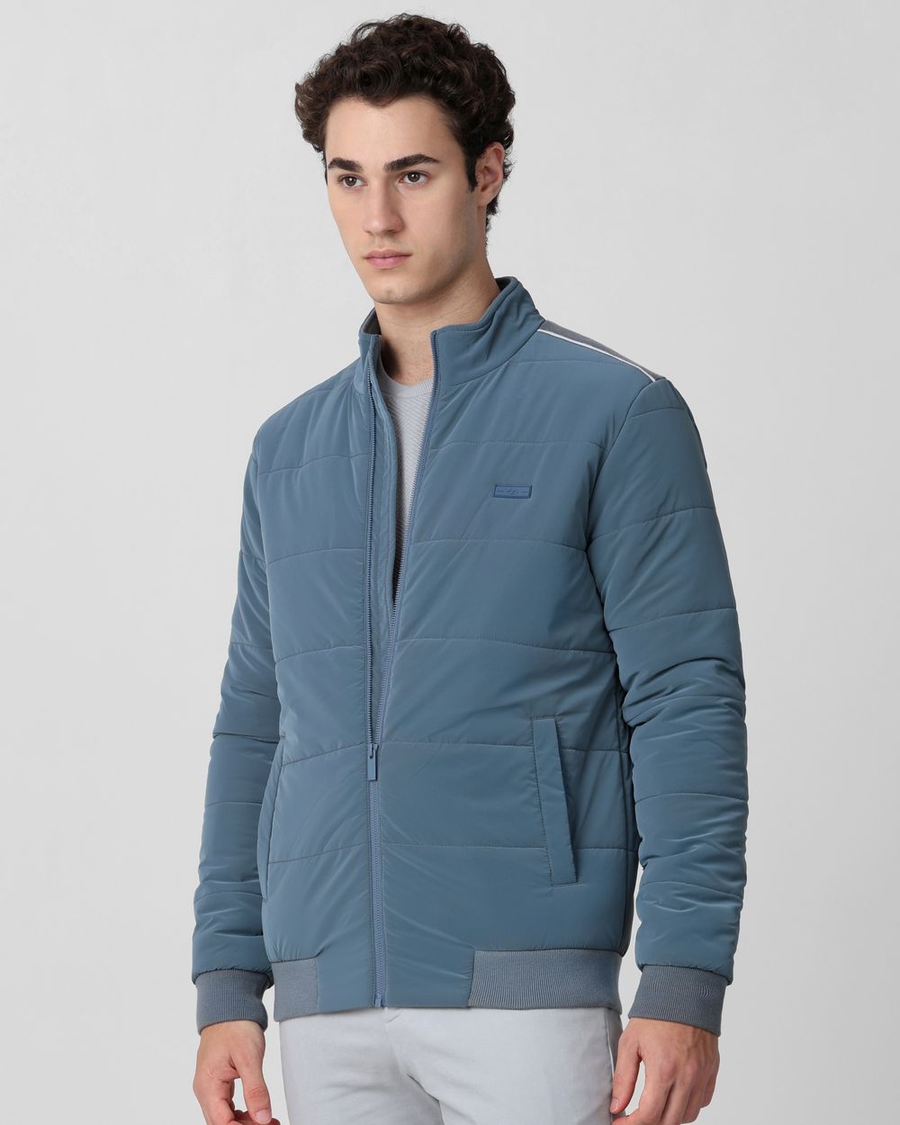 Blue Grey Quilted Slim Fit Jacket