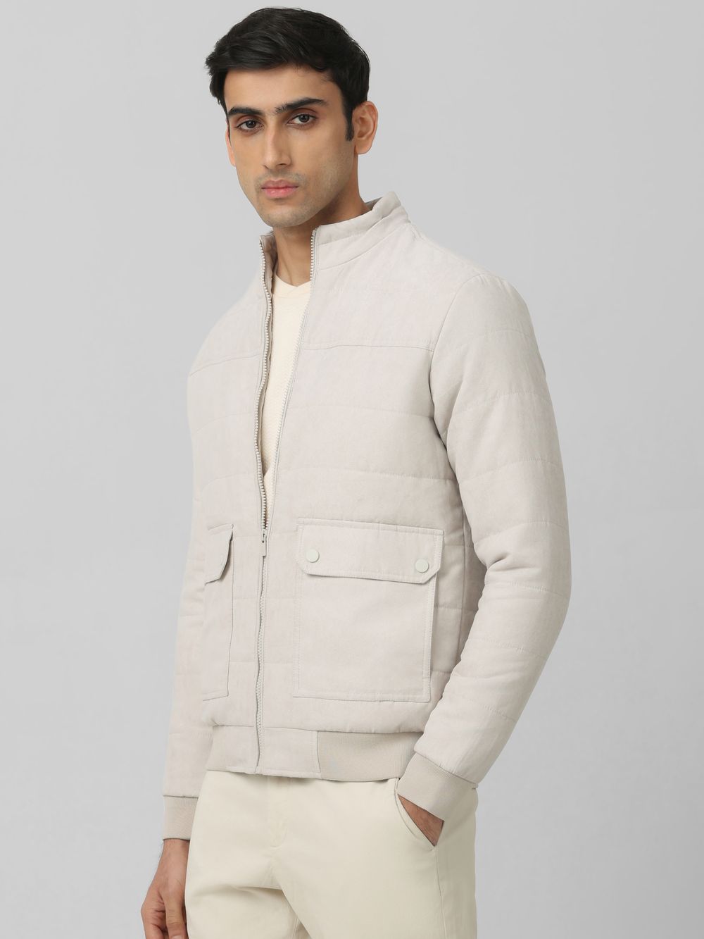 Off White Quilted Suede Slim Fit Jacket