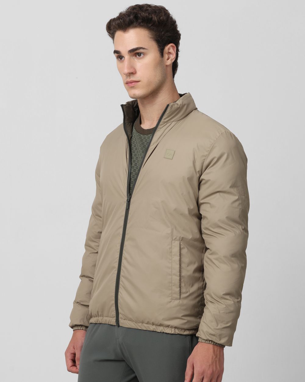 Olive Quilted Puffer Slim Fit Jacket