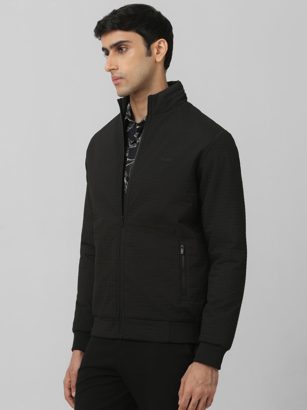 Black Textured Puffer Slim Fit Jacket
